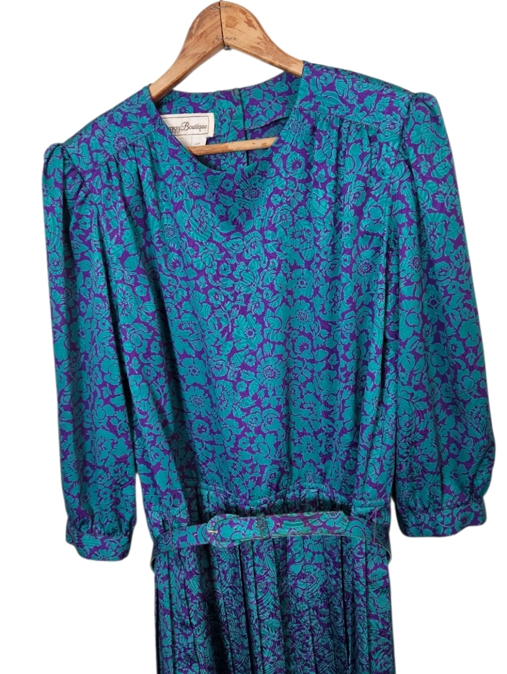 Vintage Teal & Purple Floral Midi Maggie Boutique Dress, Size 10